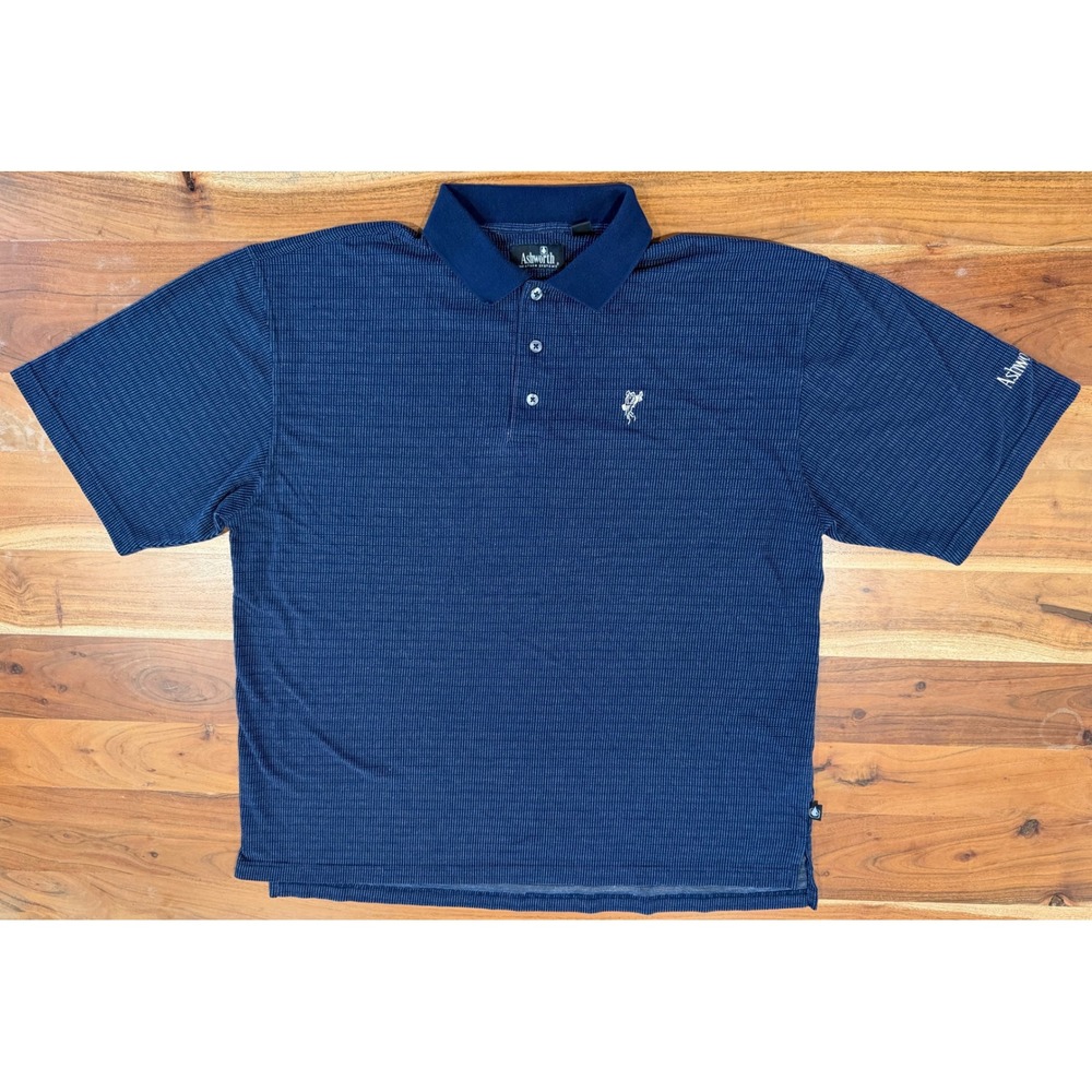 Ashworth Weather Systems Golf Polo Shirt Mens XXL Navy Blue Striped Vintage 90s